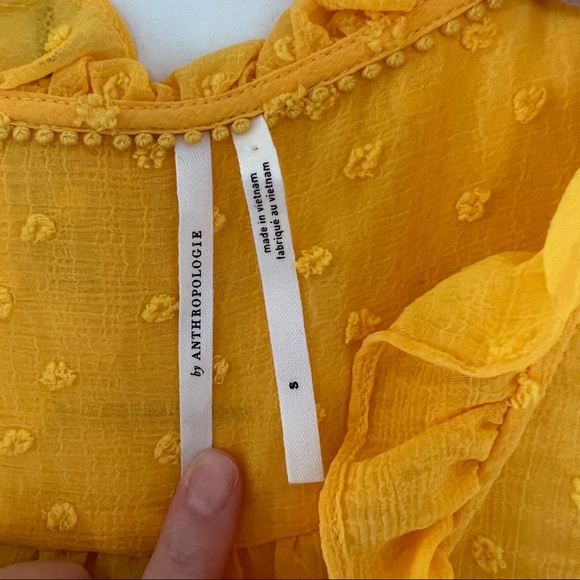 ANTHROPOLOGIE Yellow Dot Ruffle Blouse Small - Picture 13 of 15